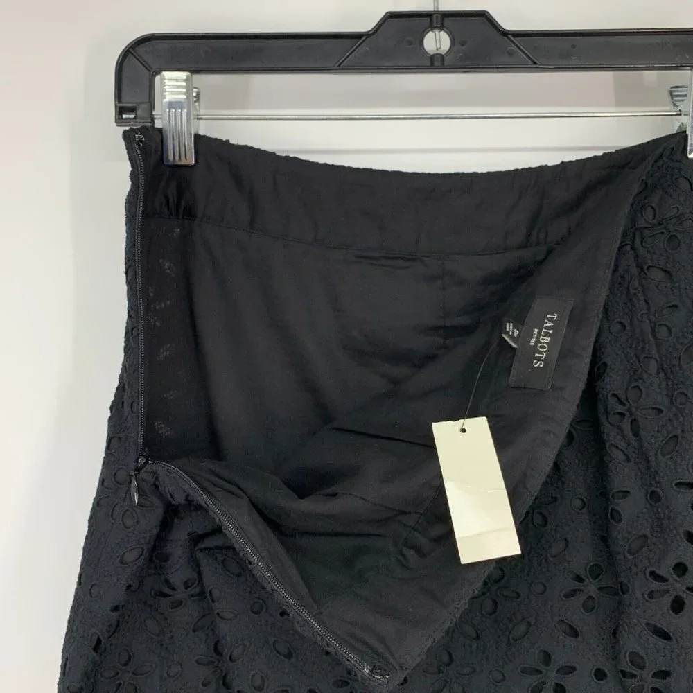 Talbots Skirt Black Floral Eyelet A Line NWT_9